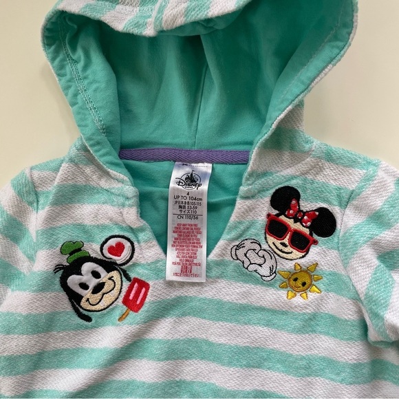 Disney Store Little Girls Green White Striped Hooded Beach Pool Coverup Size 4 - Picture 3 of 5